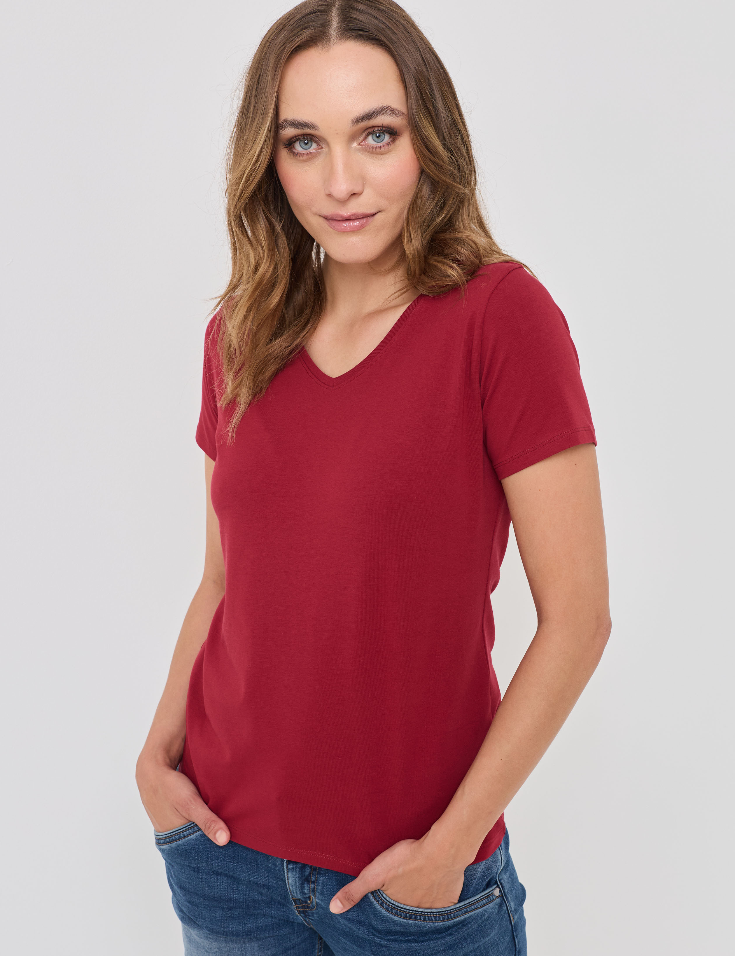 Basic T-Shirt Sandy, V-Ausschnitt