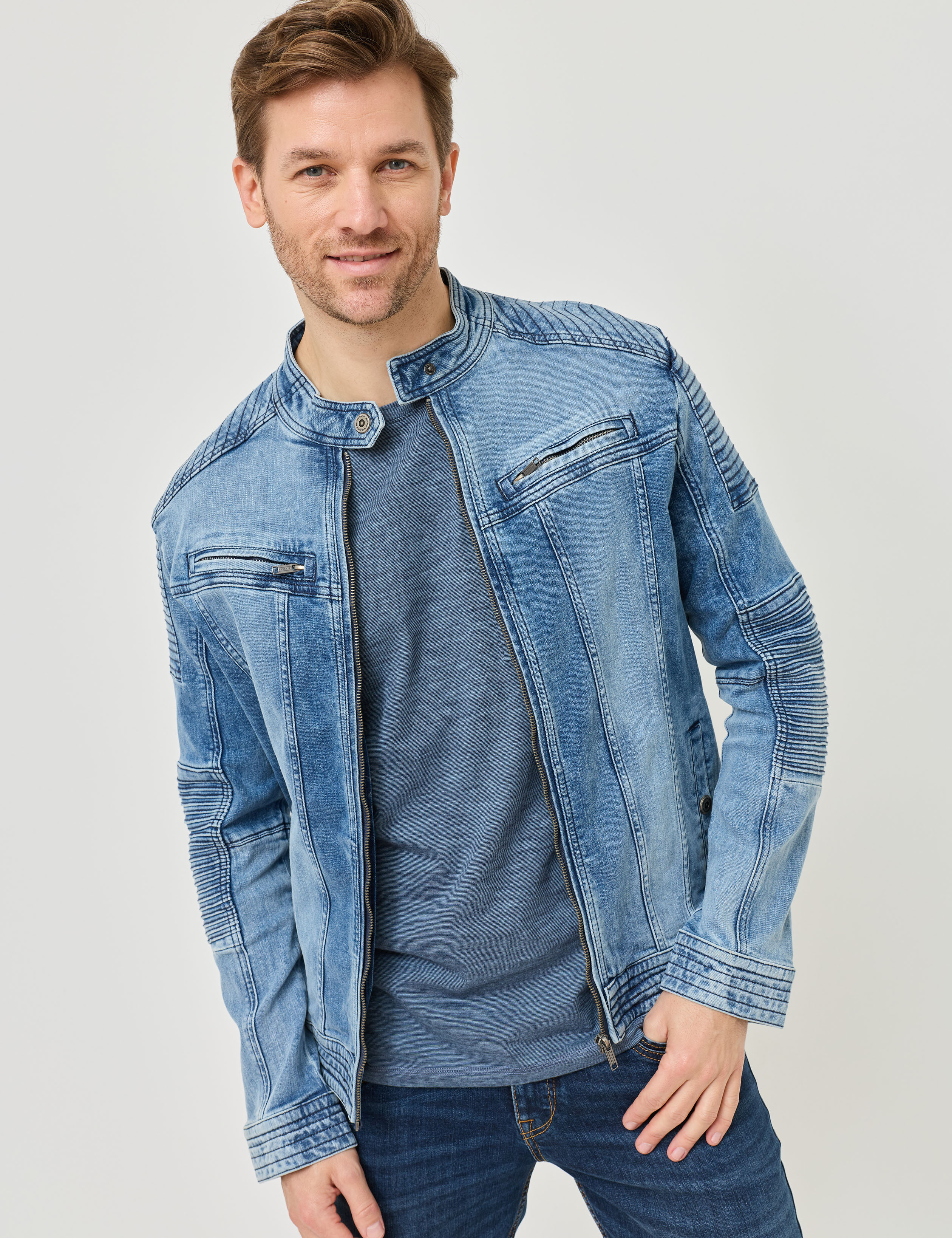 Jeansjacke im Biker-Look