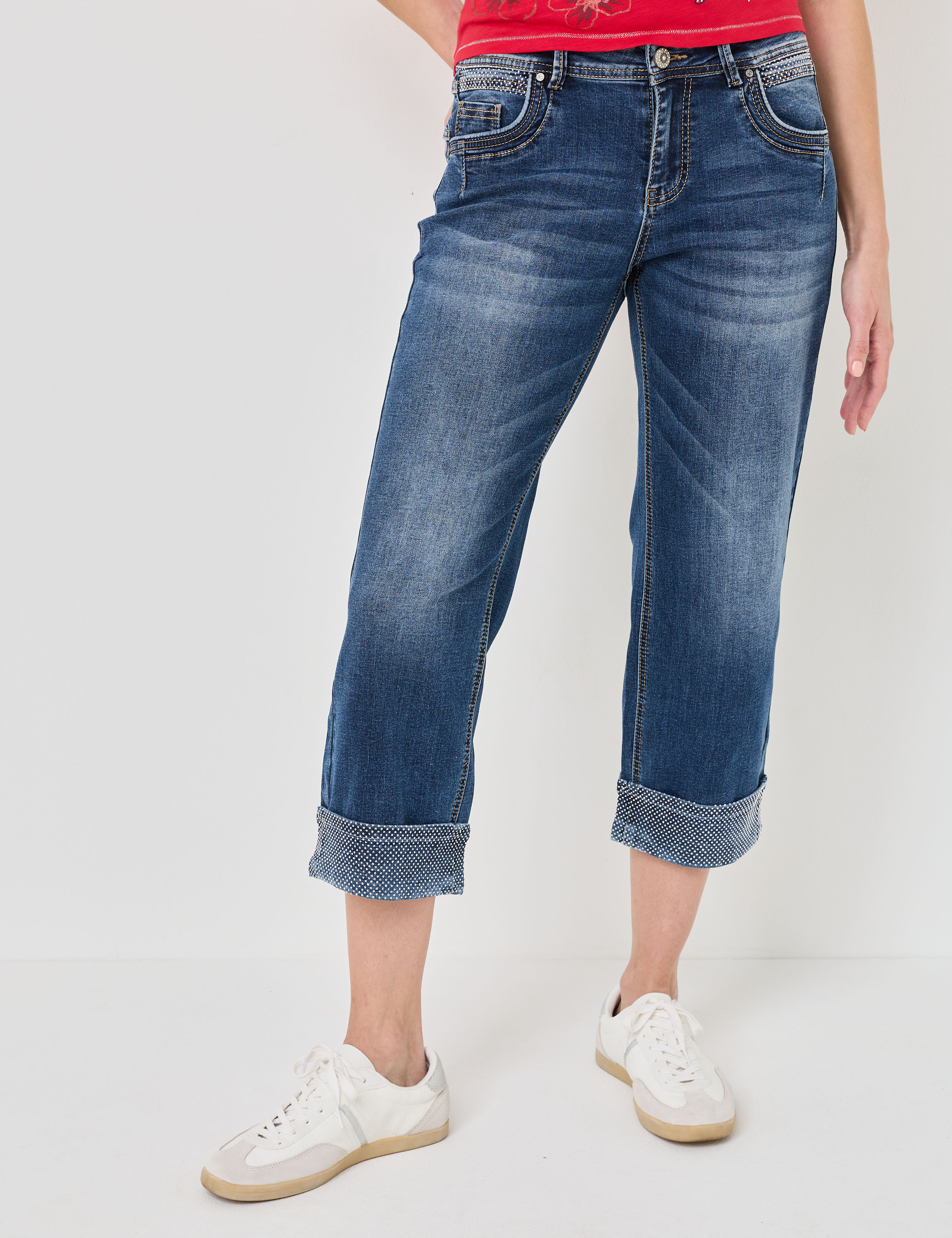 7/8 Jeans mit Glitzer Turn-Up