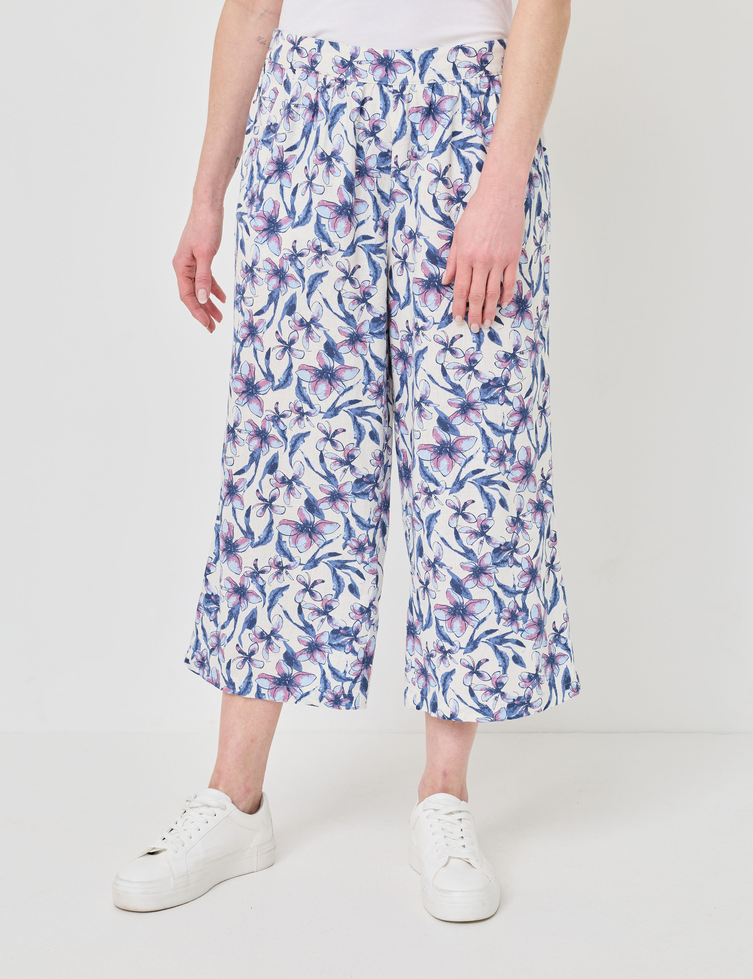 Bunt bedruckte Culotte Leinen-Mix