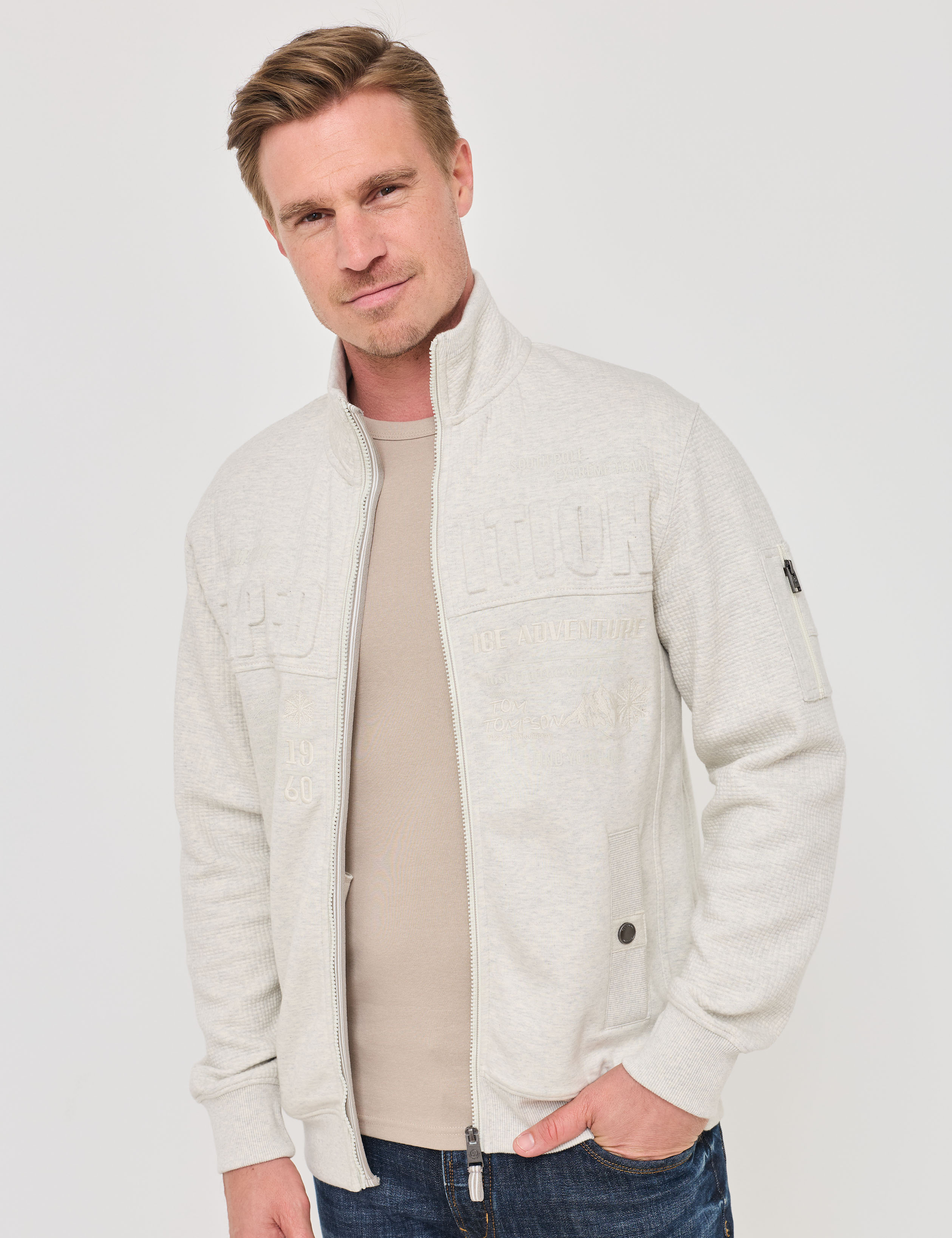 Struktur-Sweatjacke mit Stehkragen