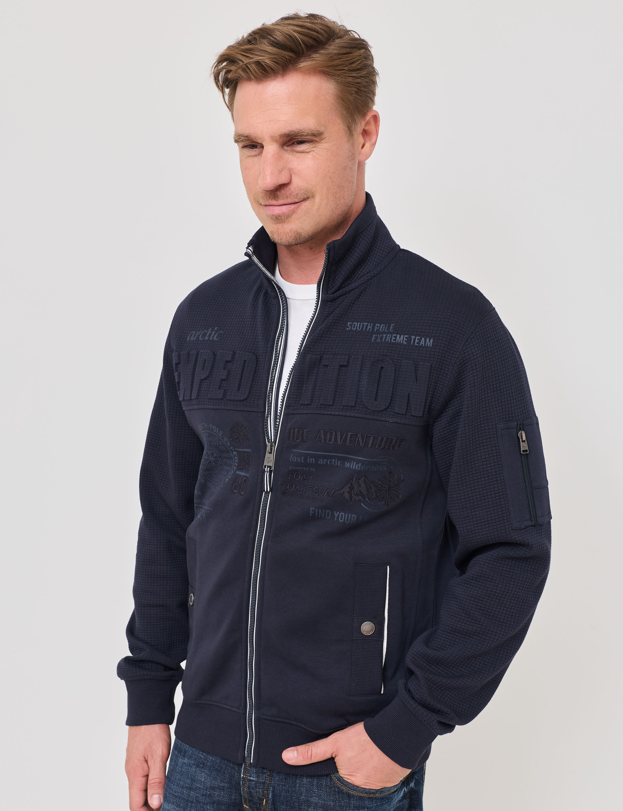 Struktur-Sweatjacke mit Stehkragen