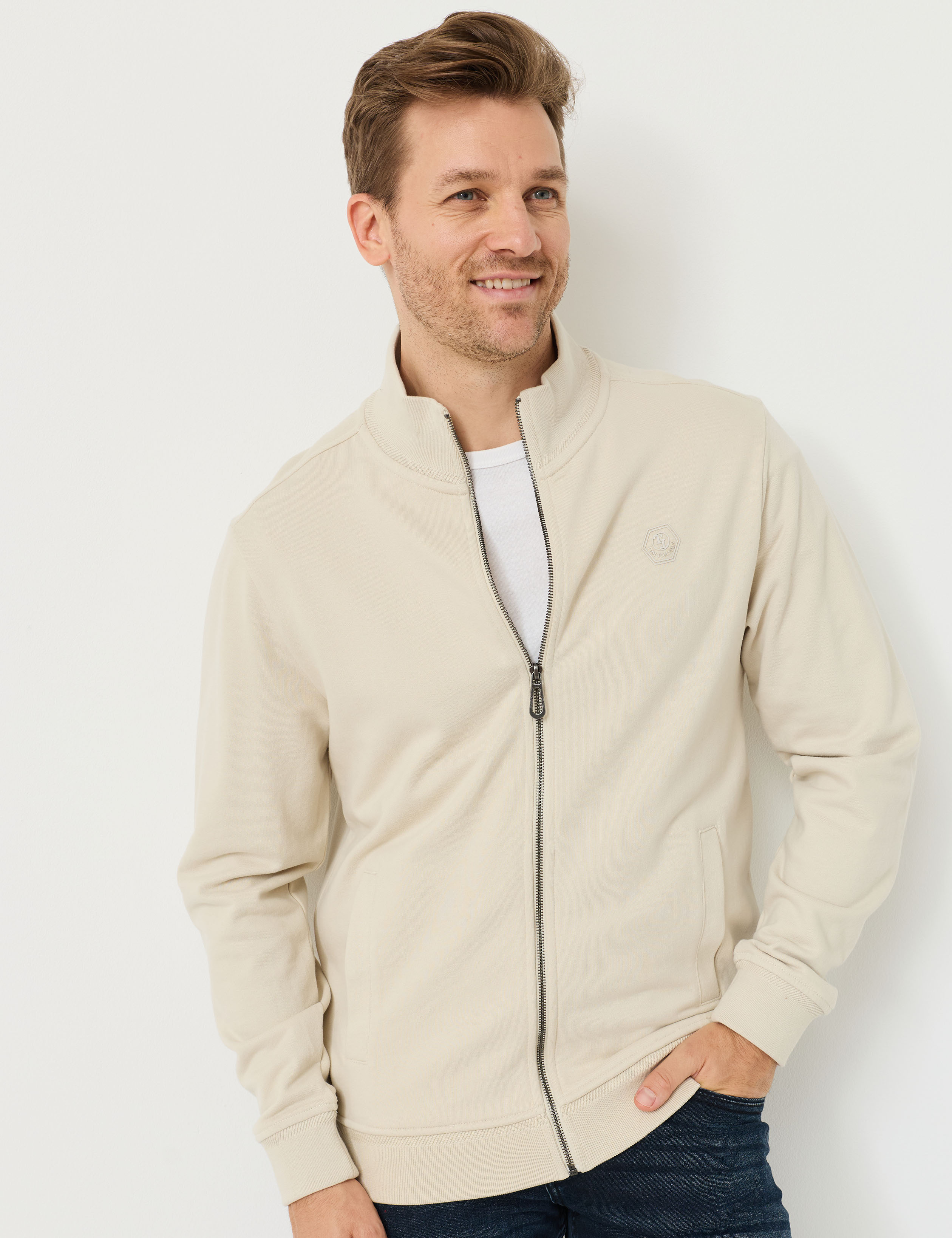 Basic Sweatjacke mit Stehkragen