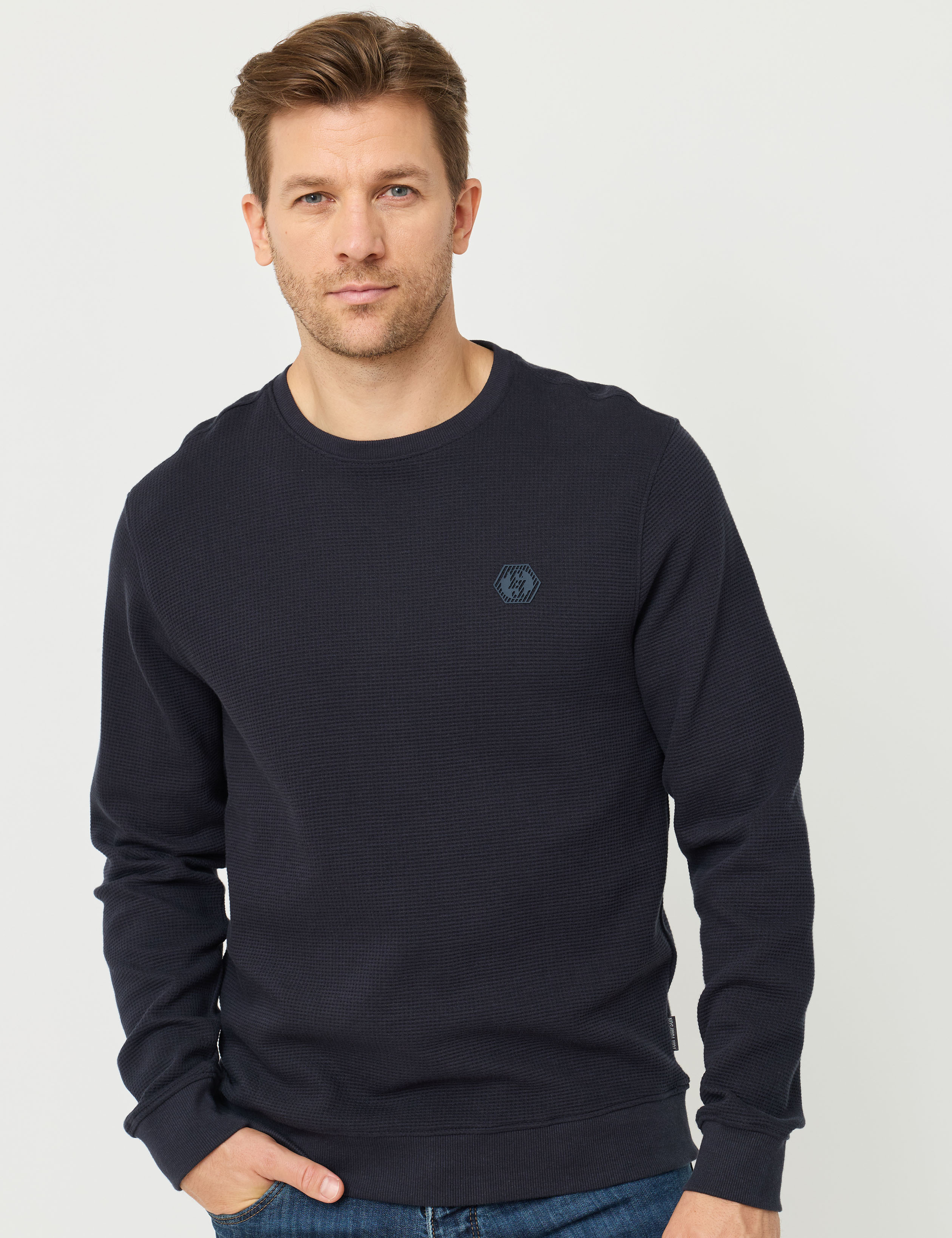Basic Sweatshirt mit Waffelstruktur