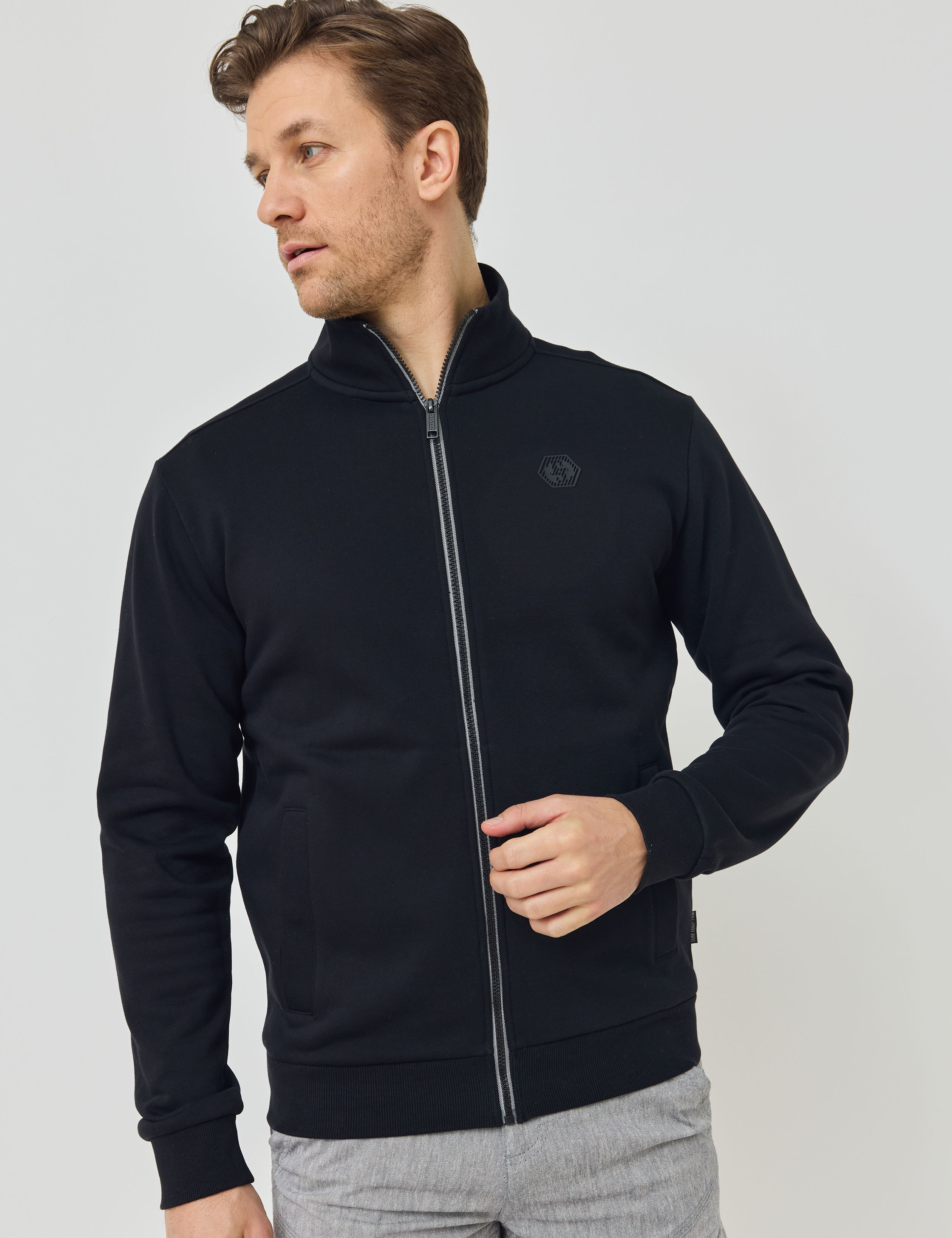 Basic-Sweatjacke mit Stehkragen