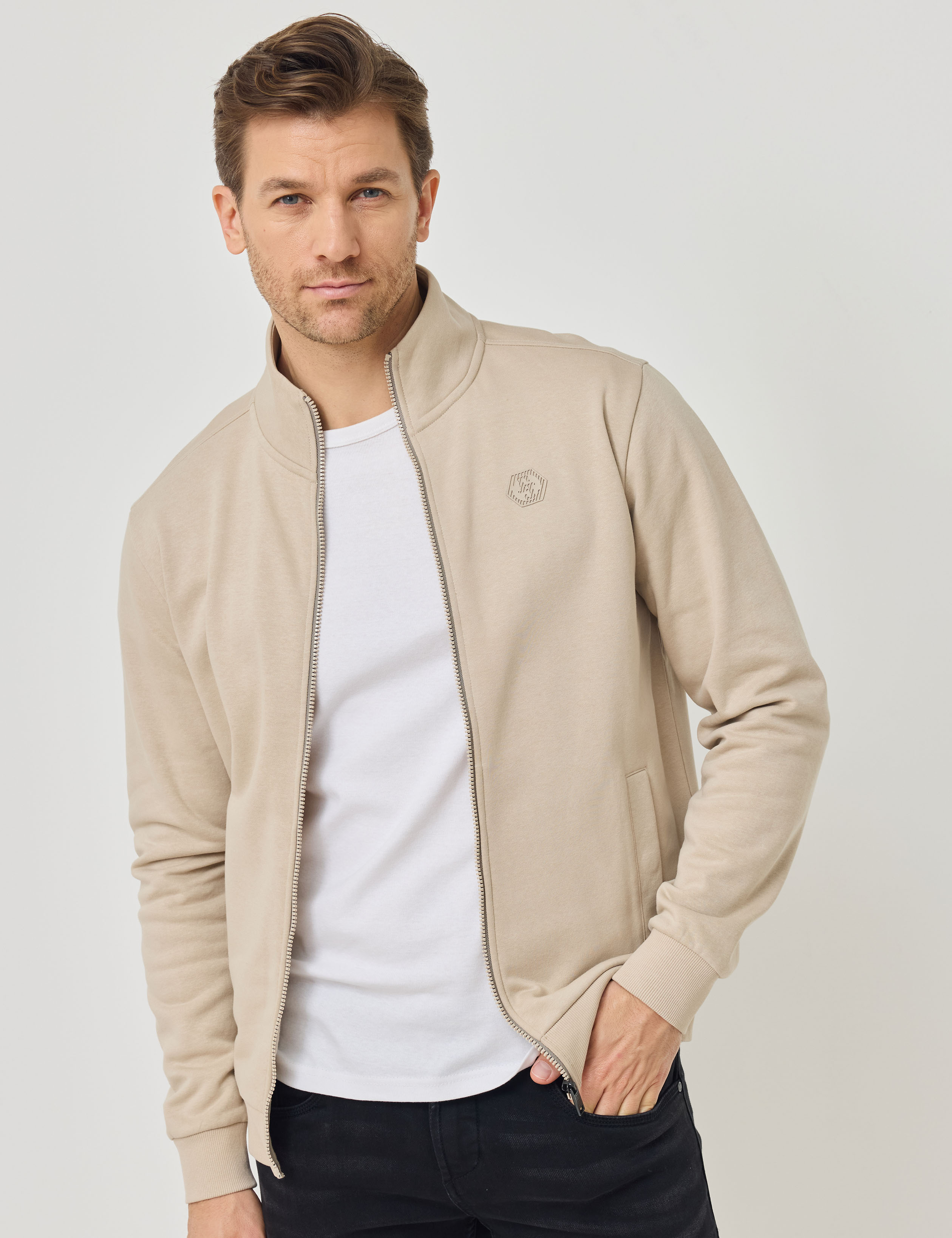 Basic-Sweatjacke mit Stehkragen