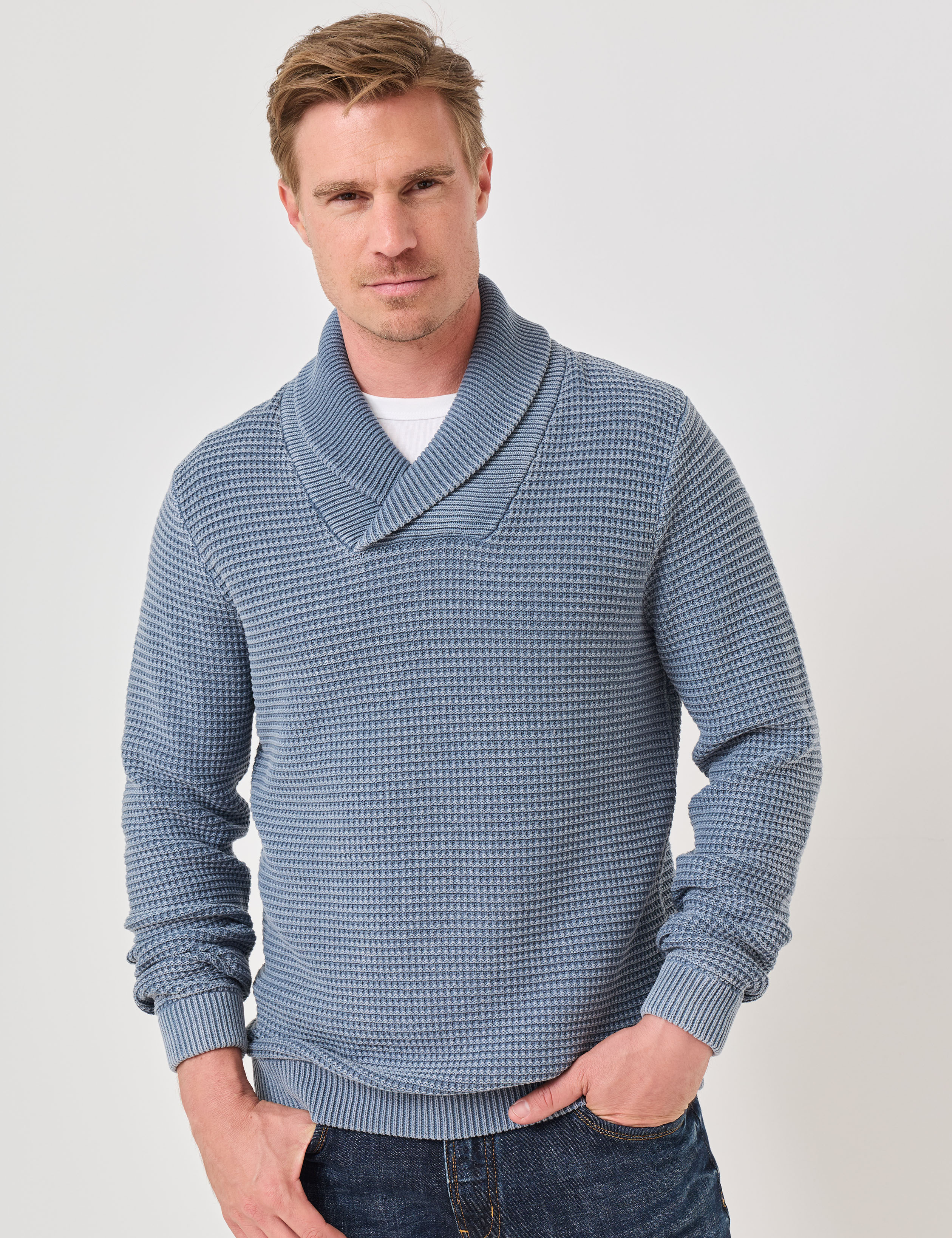 Baumwoll-Pullover mit Schalkragen