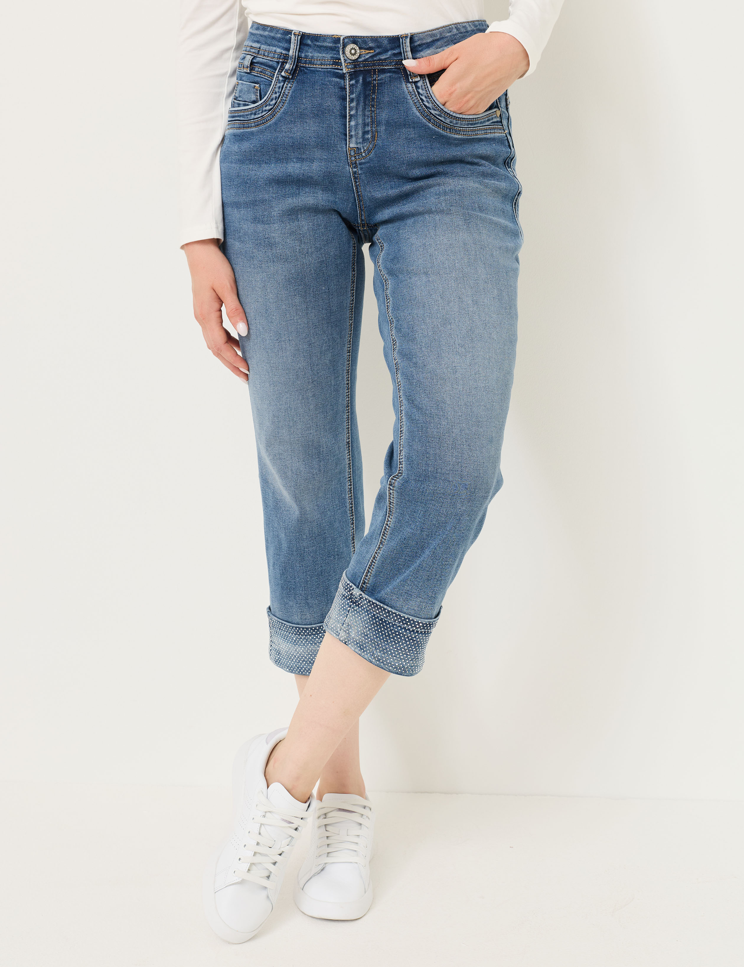 Ankle Jeans mit Glitzer Turn-Up