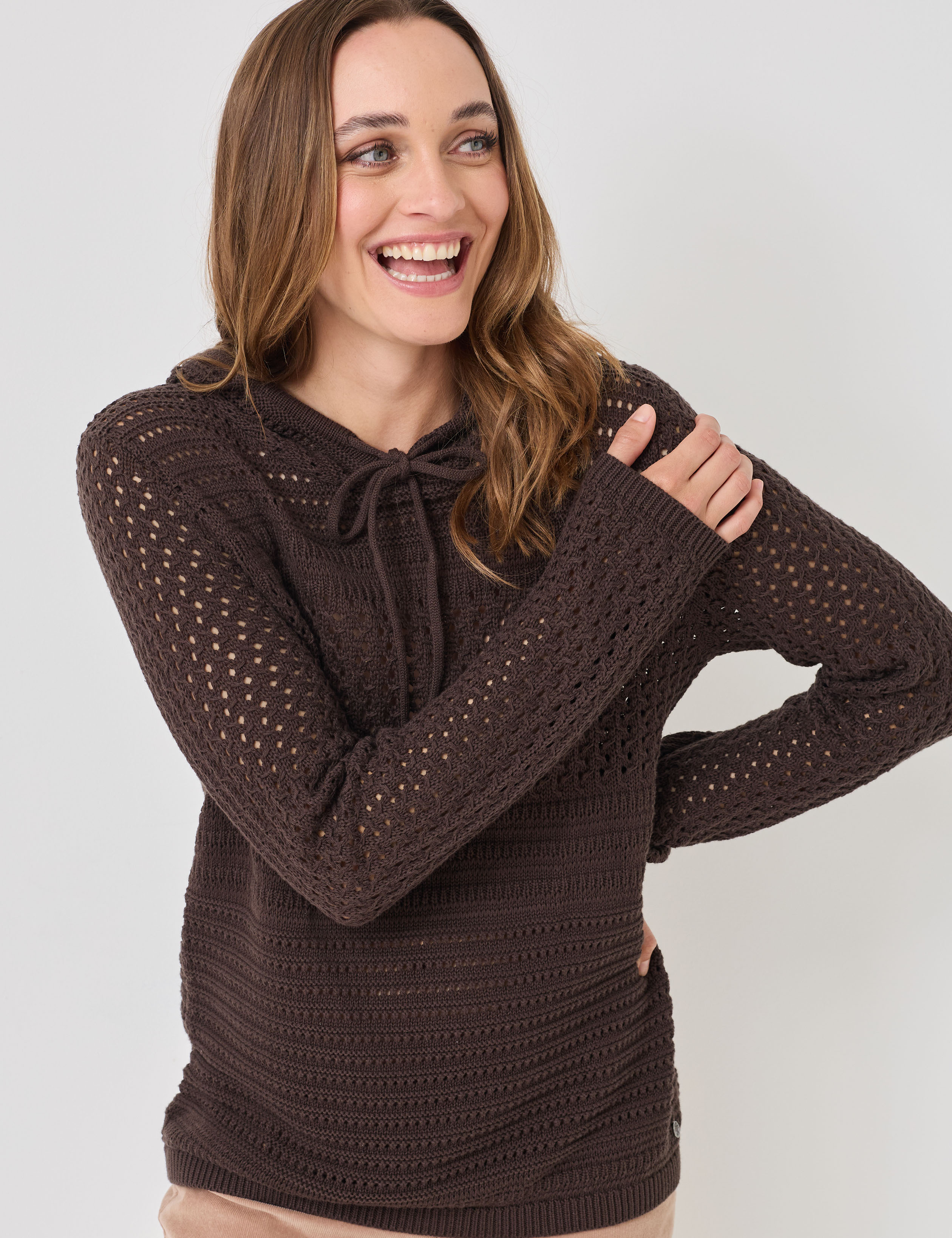 Kapuzen-Pullover mit Lochmuster