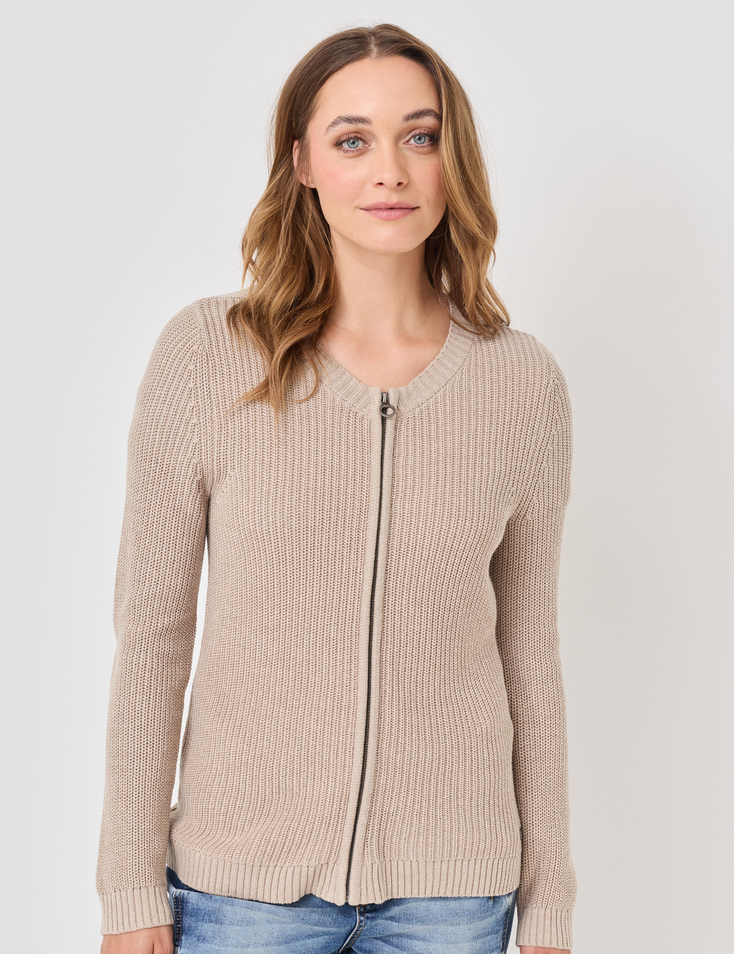 Gerippte Strickjacke, Baumwoll-Mix