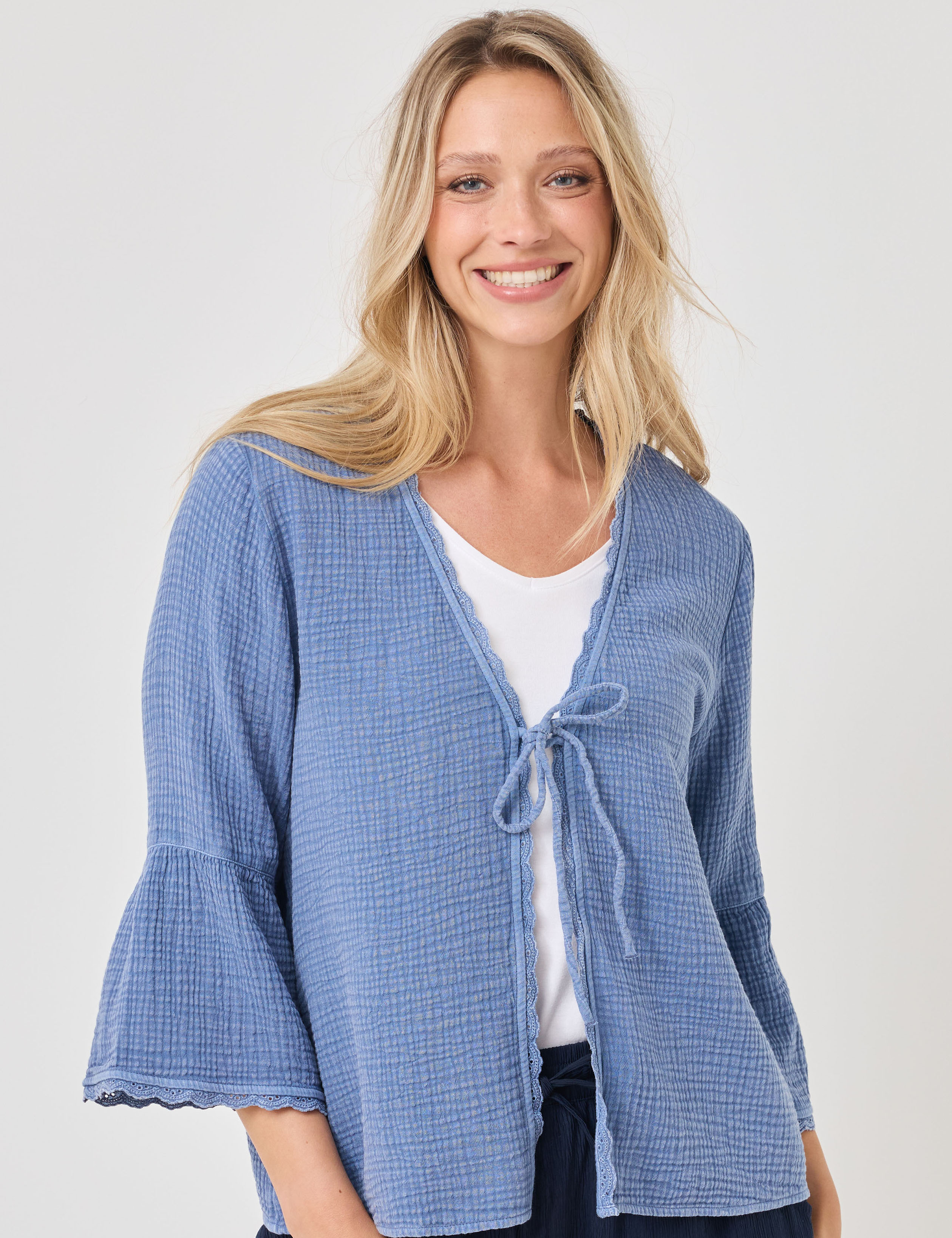 Musselin-Blusenjacke mit Spitze