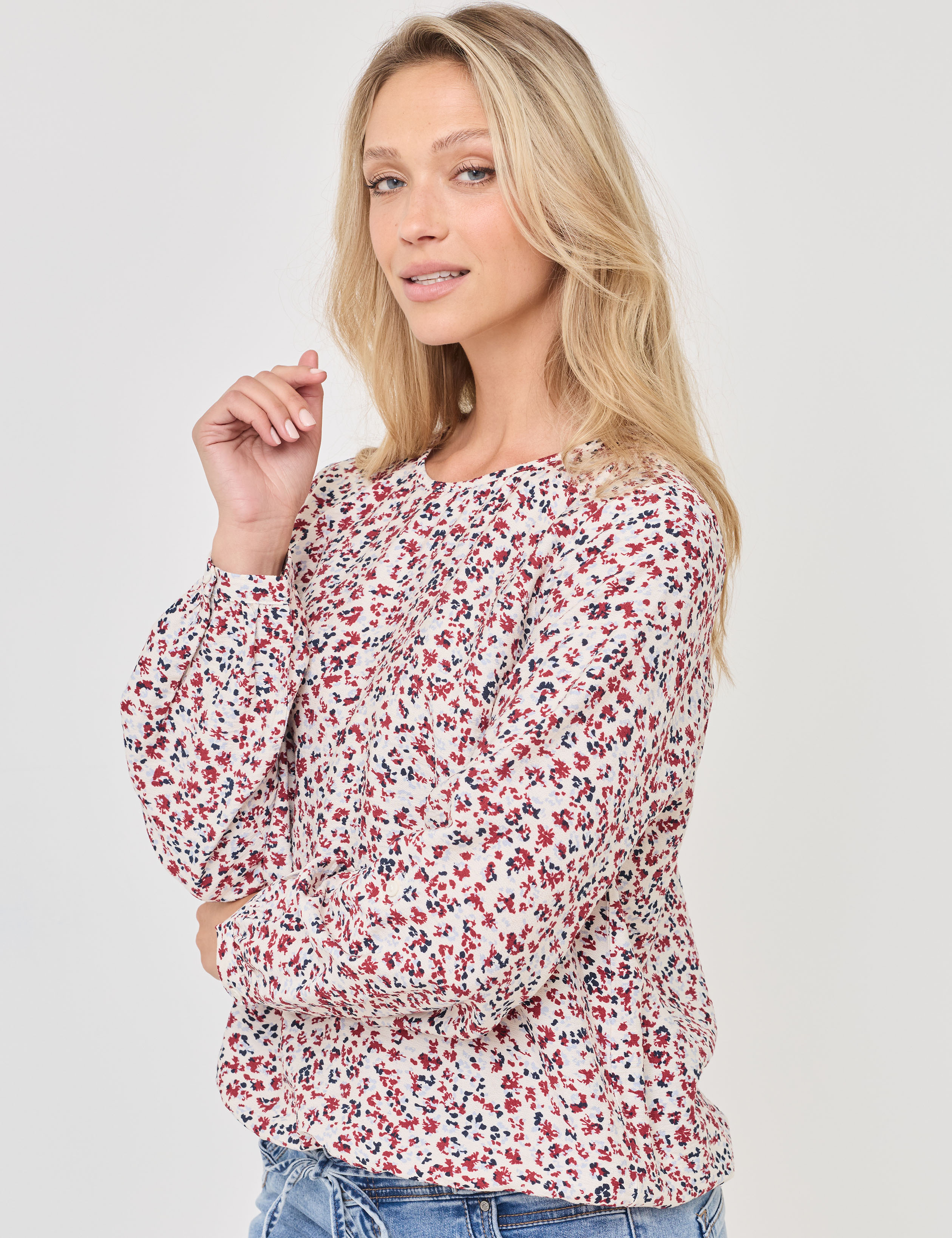 Geblümte Bluse mit Rippbündchen