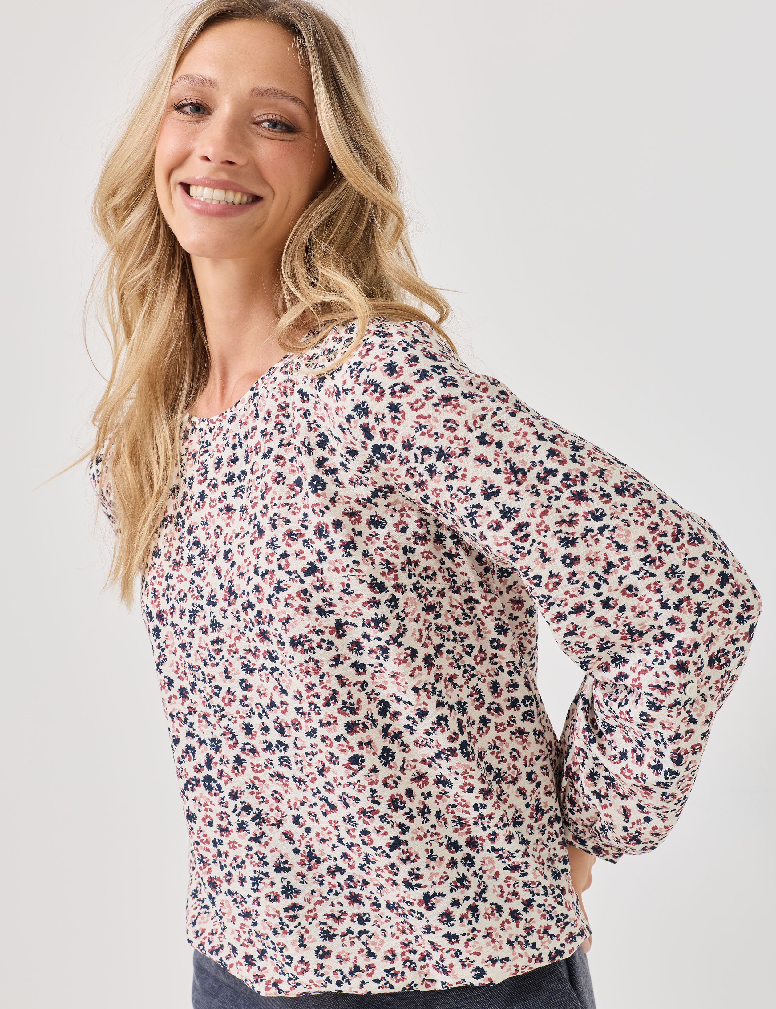 Geblümte Bluse mit Rippbündchen