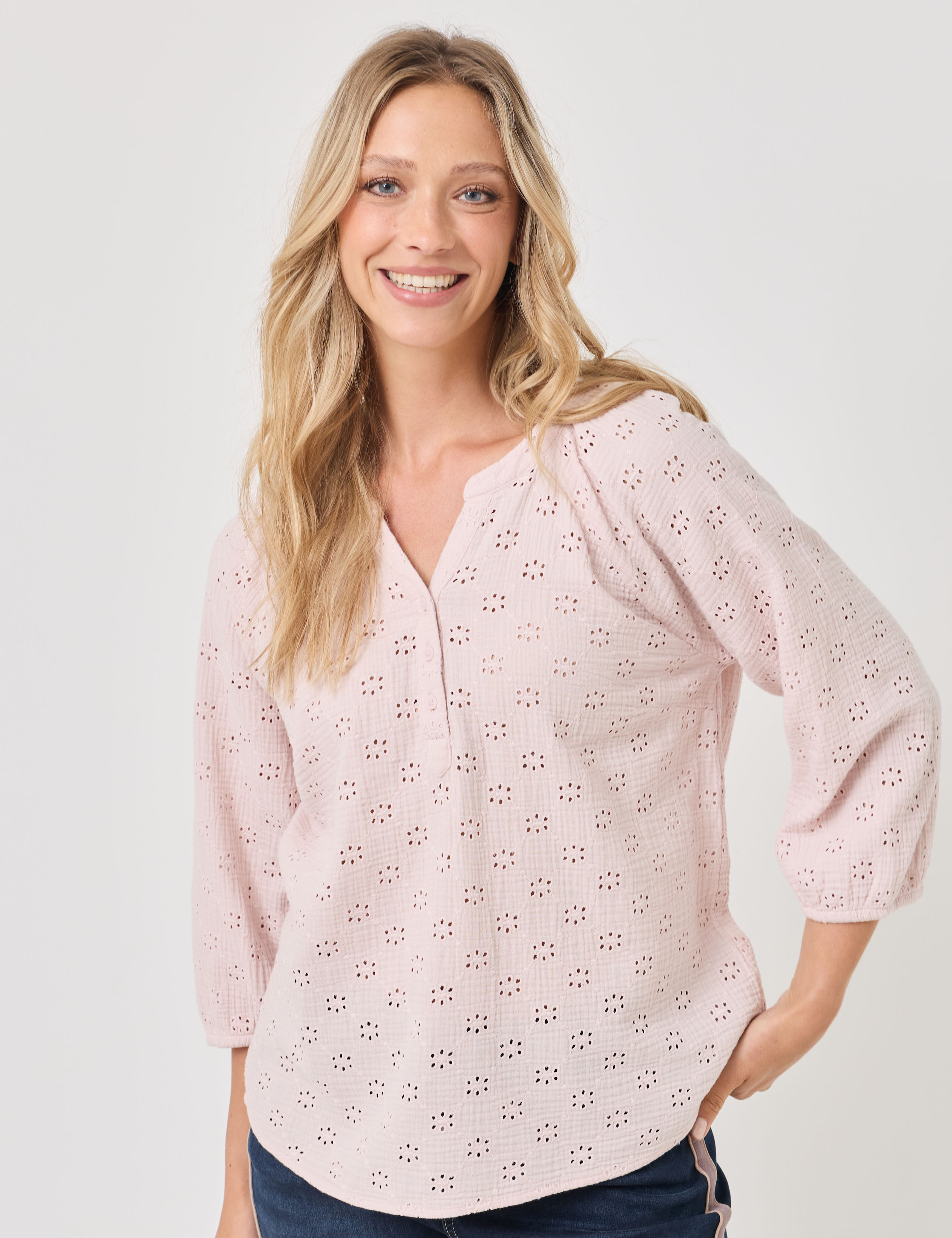 Musselin-Bluse mit Stickerei