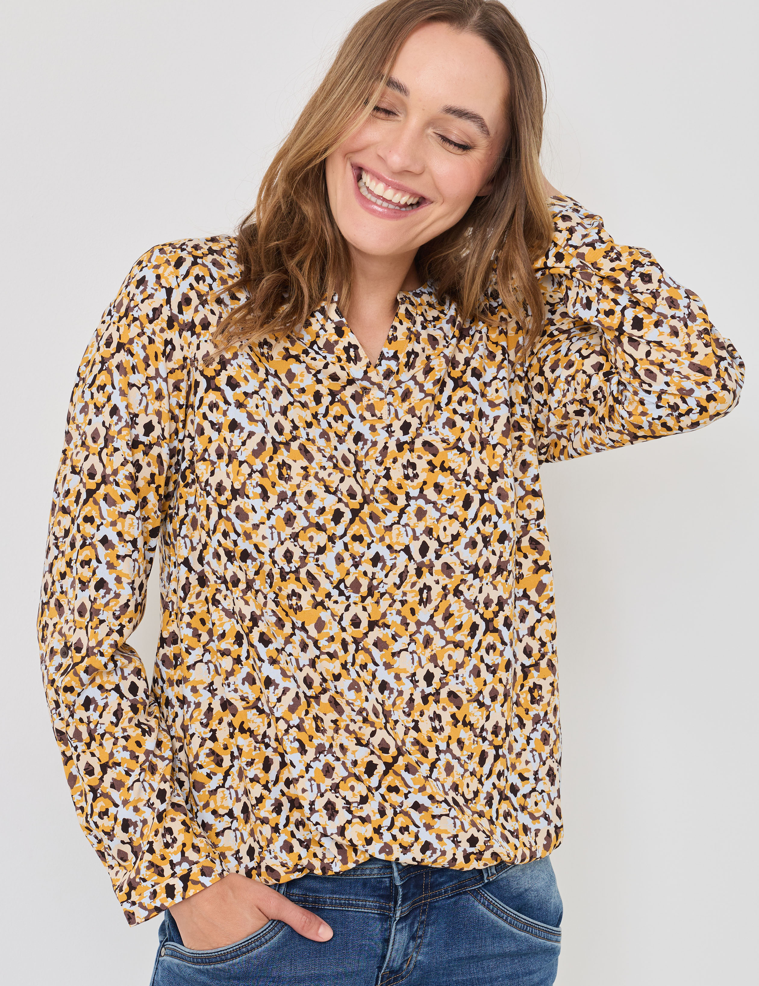 Schöne Henley-Bluse m. Print
