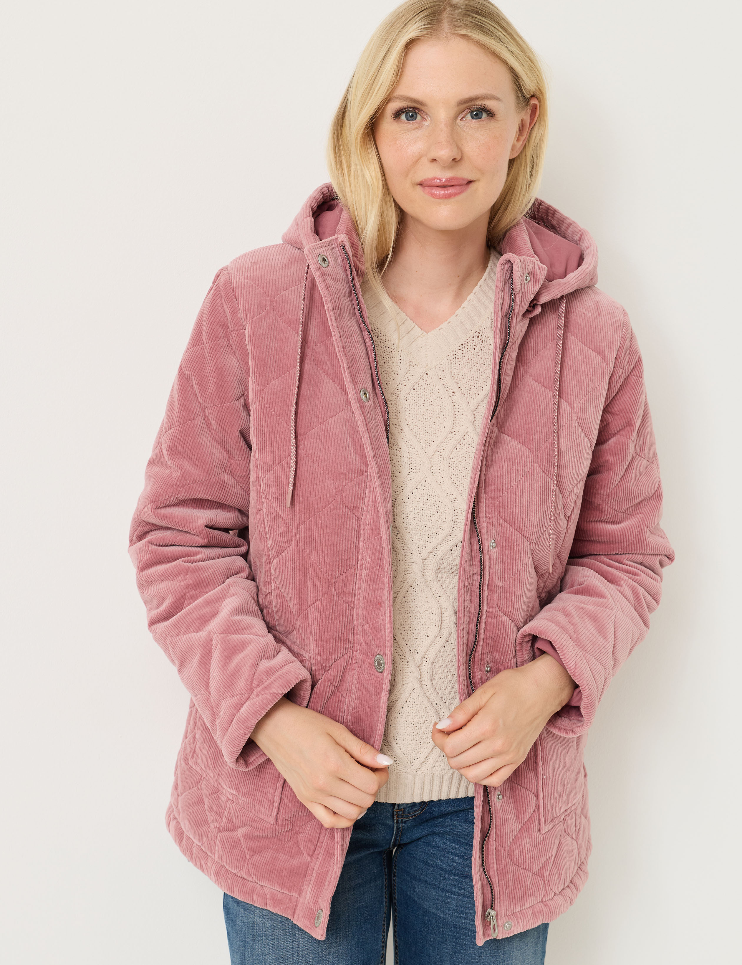 Gesteppte Cordjacke mit Kapuze
