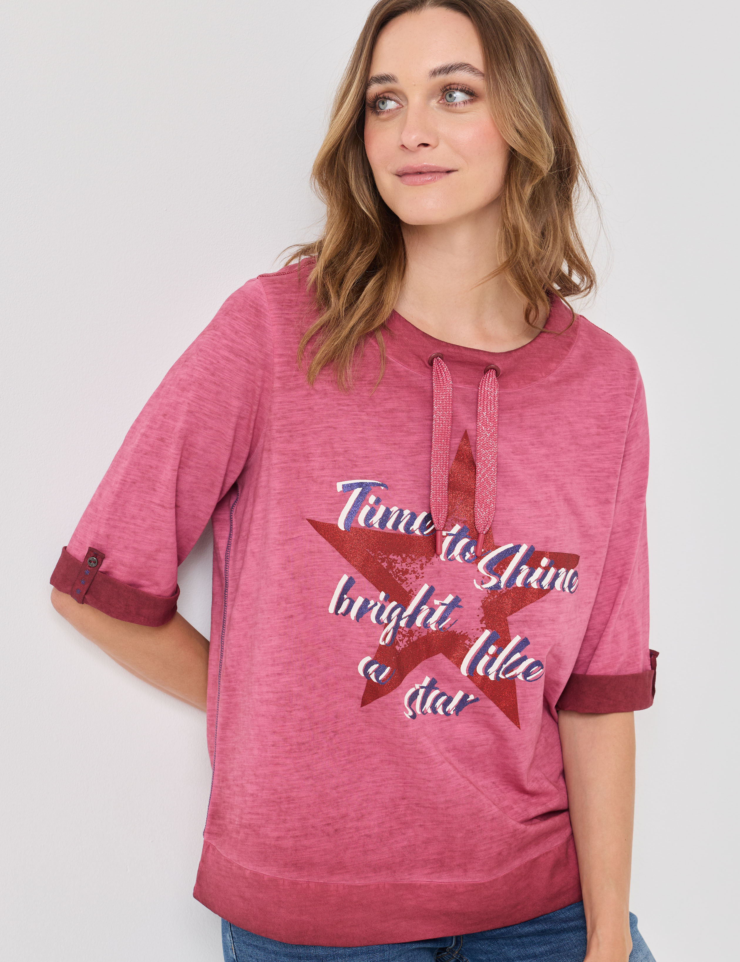 Washed-Out Shirt mit Glitzerdetails