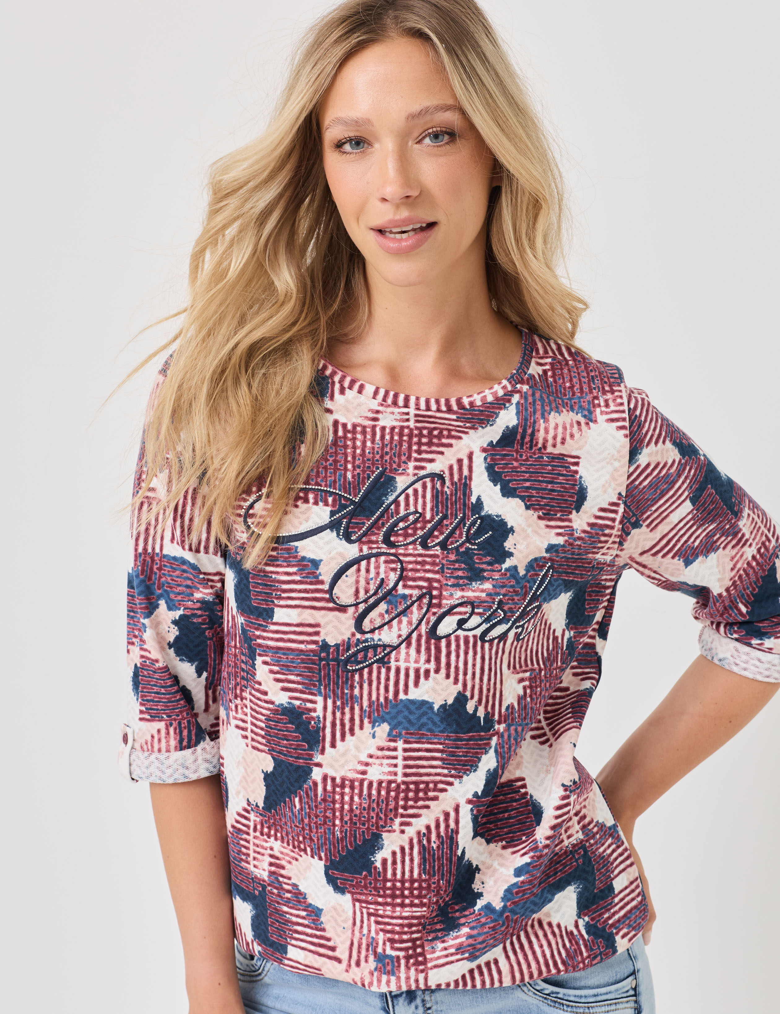 Bunt bedrucktes Shirt, Baumwoll-Mix