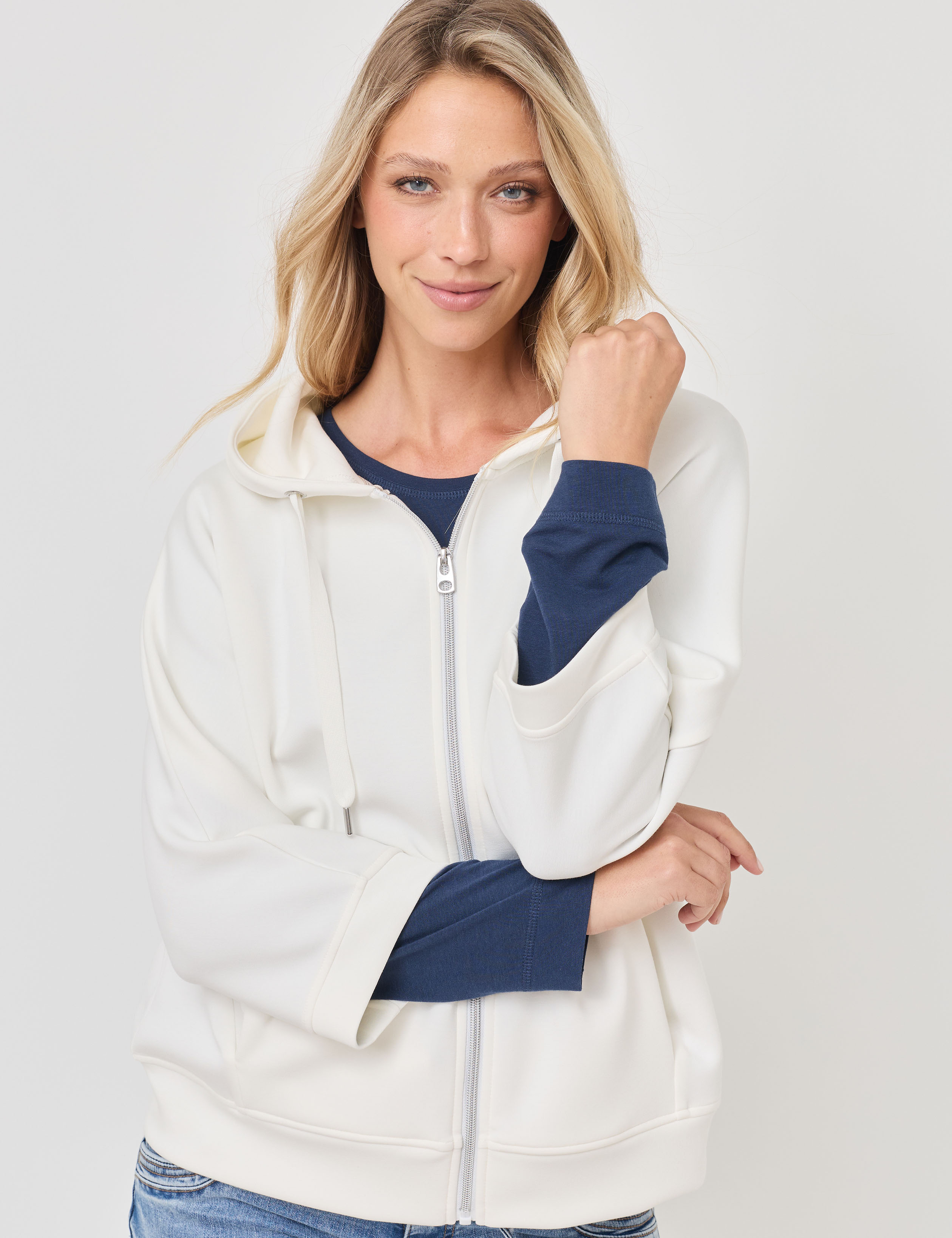 Lässige Sweatjacke, Scuba-Material