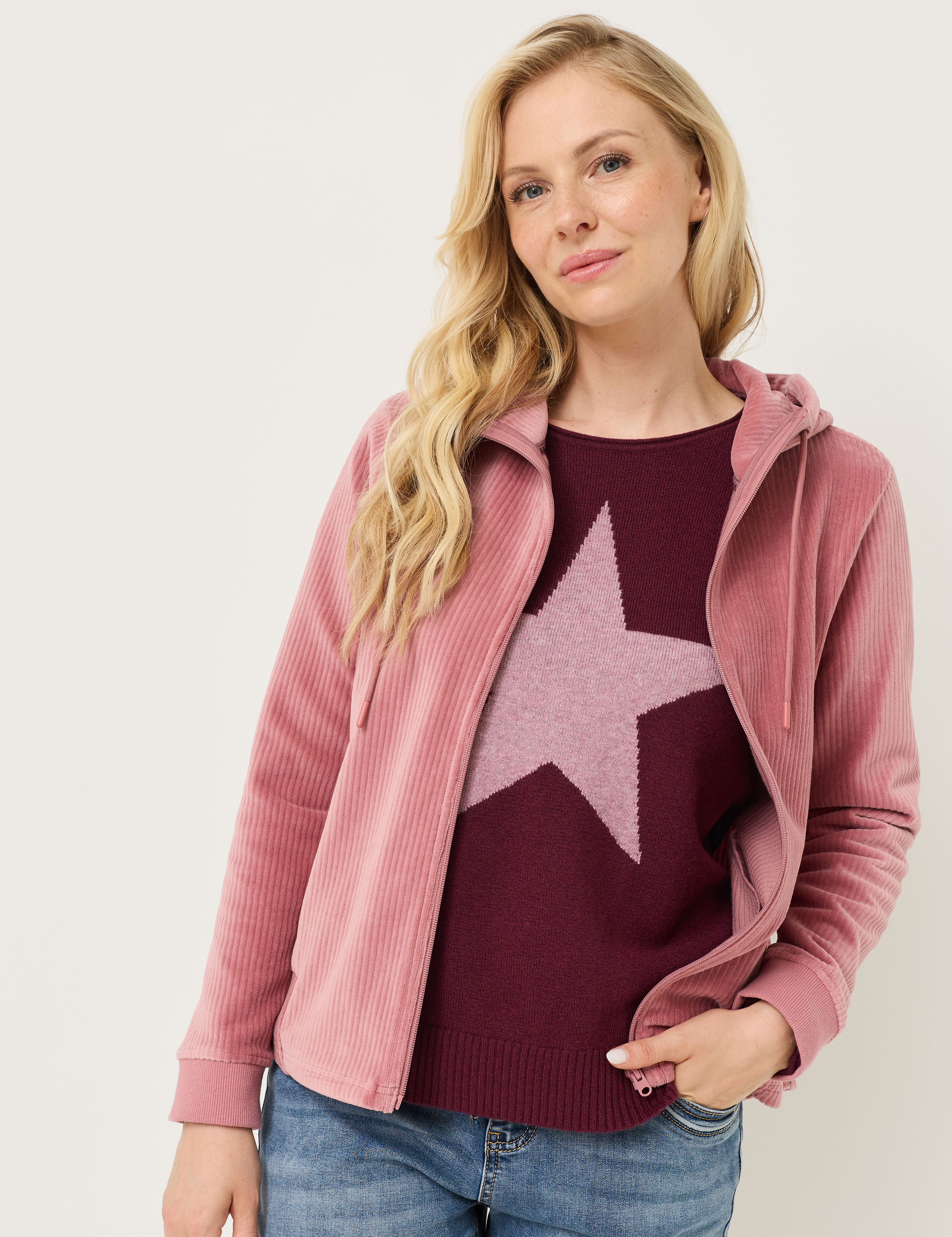 Softe Sweatjacke in Cord-Optik