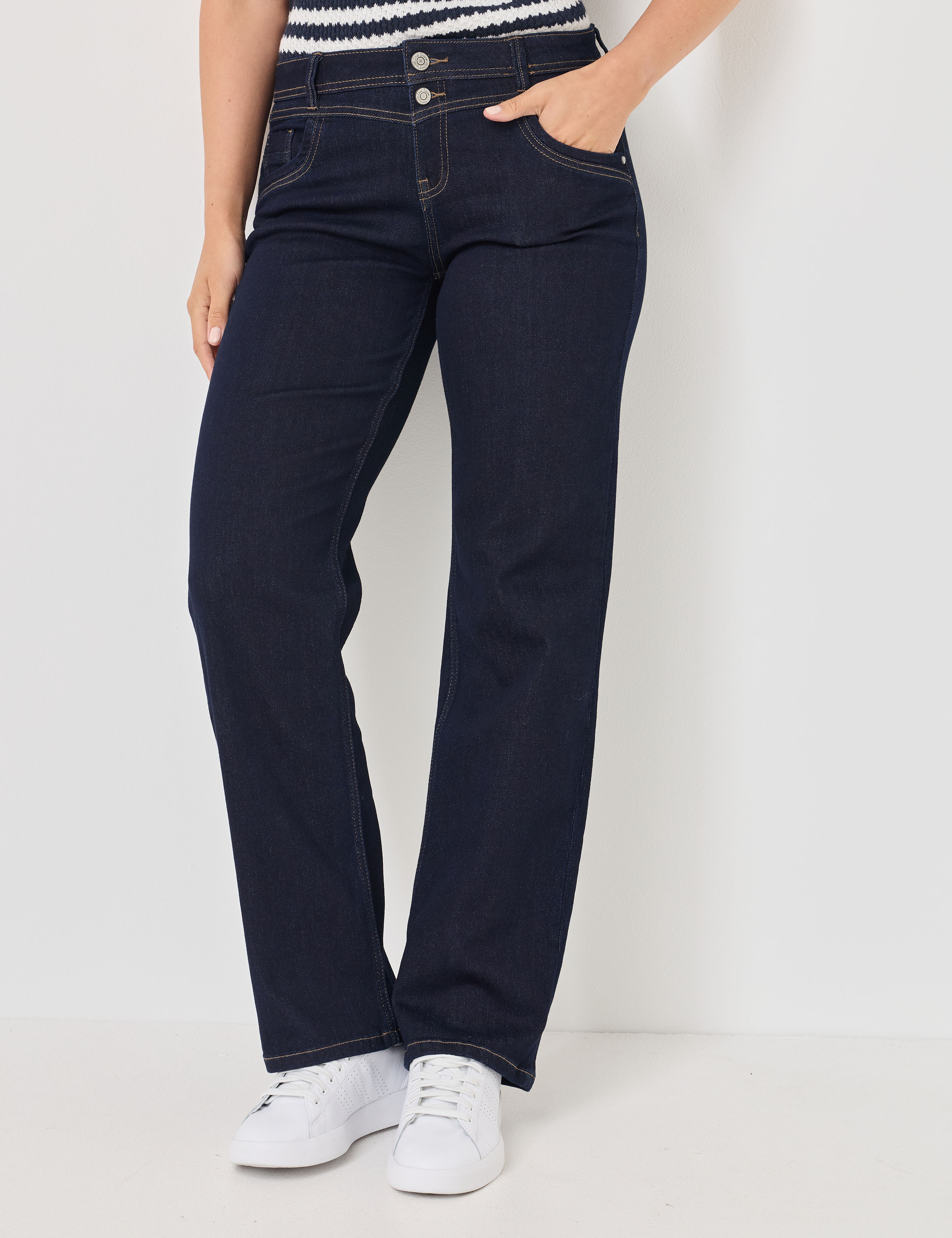 Wide Leg Jeans mit Doppelknopf