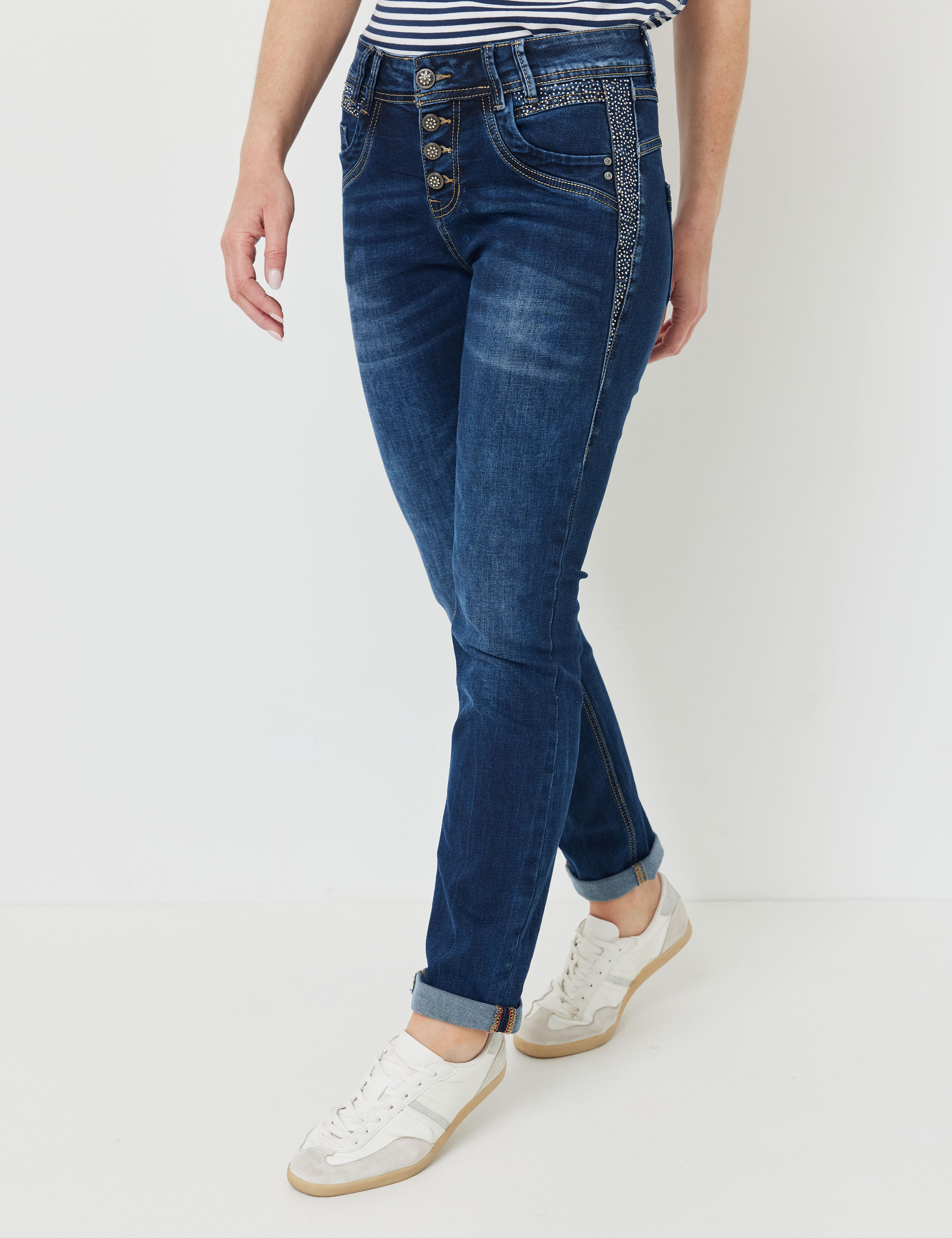 Slim Fit Jeans m. Glitzerdetails