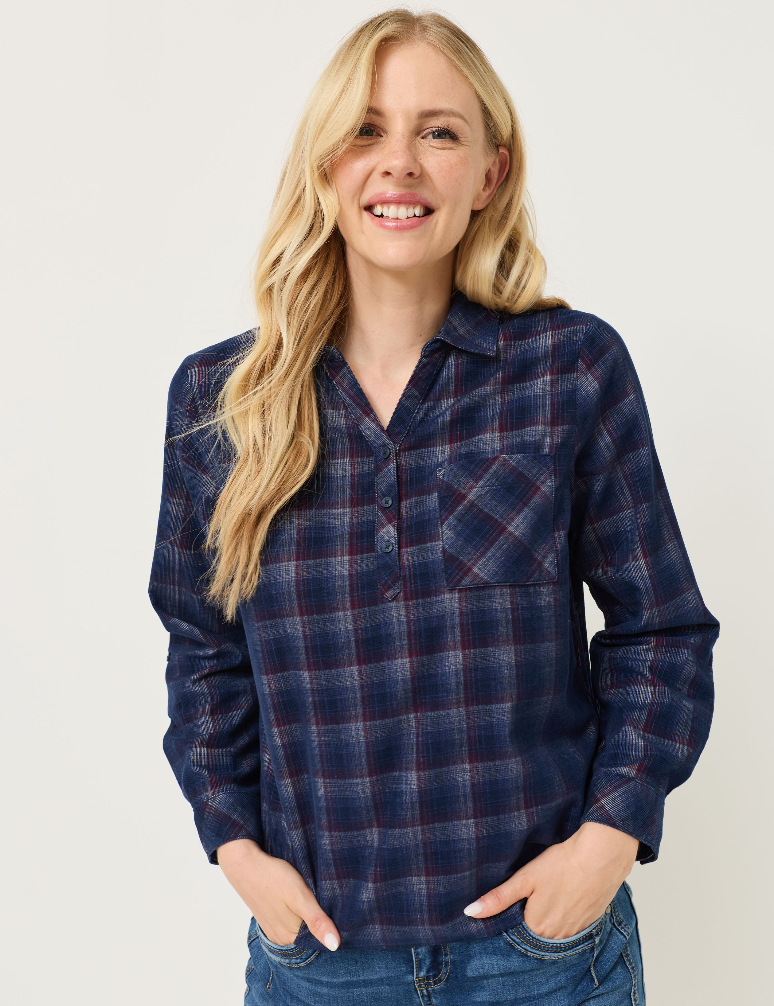 Softe Feincord Karo-Bluse