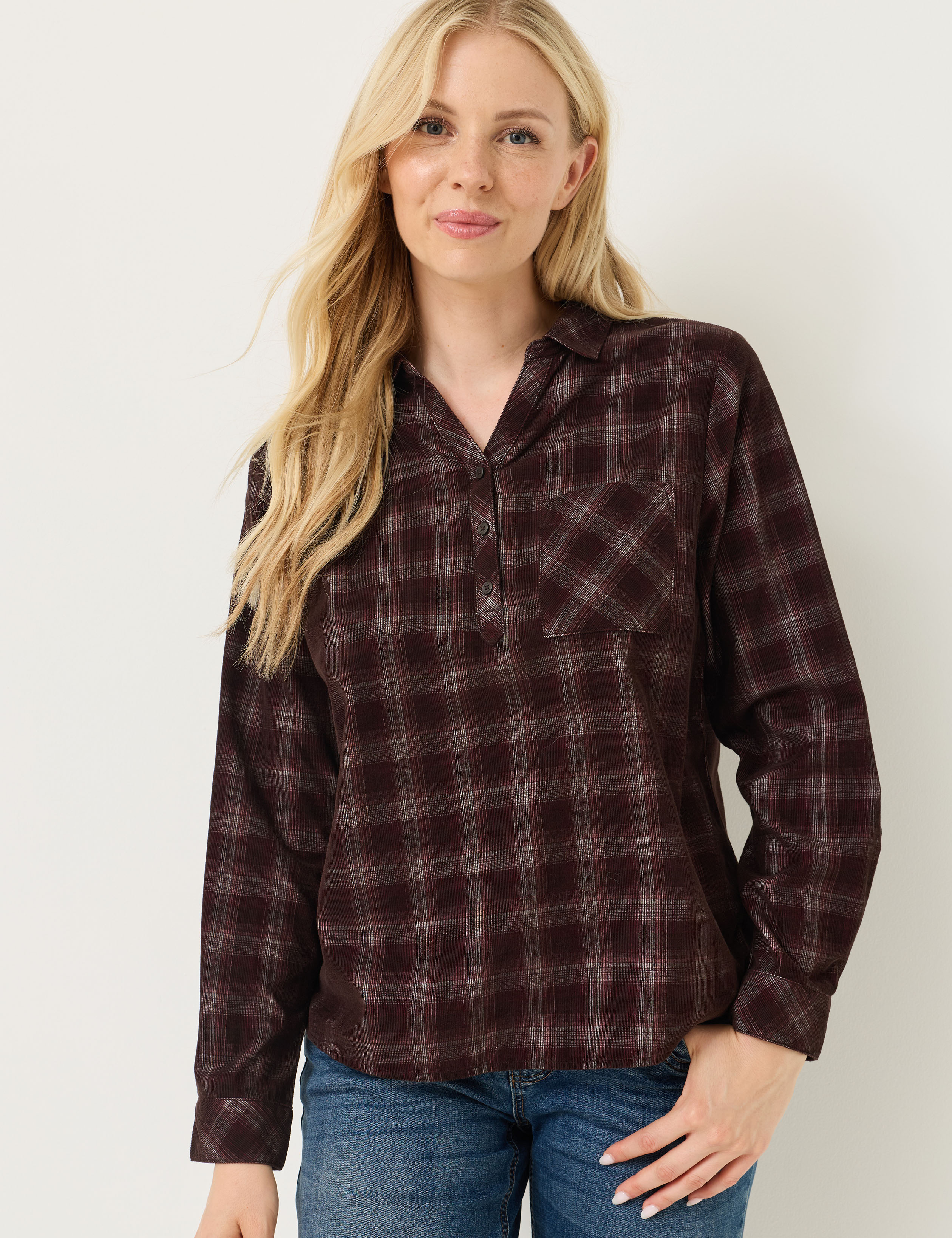 Softe Feincord Karo-Bluse