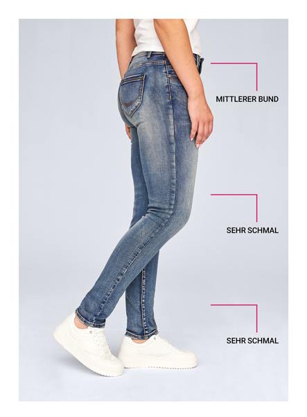 Helle Damen Jeans mit mittlerer Bundhöhe und schmaler Passform in Seitenansicht
