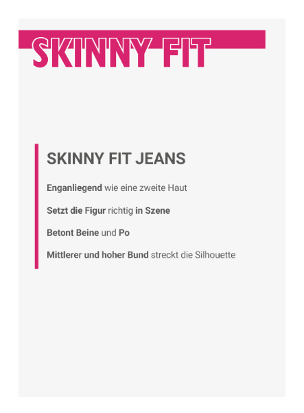 Infografik mit Beschreibung der Skinny Fit Jeans und ihren Passformmerkmalen