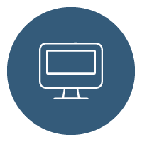 Rundes Symbol mit weißem Monitor auf blauem Hintergrund als Desktop-Icon